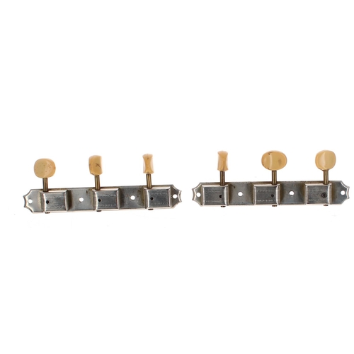 1108 - Set of 1960s Kluson Deluxe double line three-a-side strip guitar tuners, with plastic buttons... 