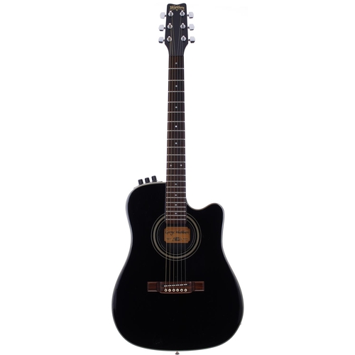 139 - Washburn SBF-24 electric acoustic hybrid guitar; Body: black finish, impact dent to front, further b... 