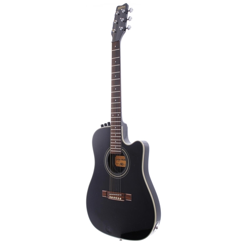 139 - Washburn SBF-24 electric acoustic hybrid guitar; Body: black finish, impact dent to front, further b... 