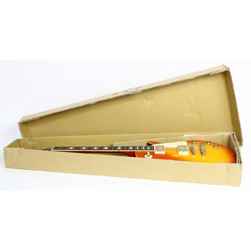 58 - 2006 JHS Vintage V100-MRHV electric guitar; Body: distressed honey burst finish; Neck: distressed; F... 