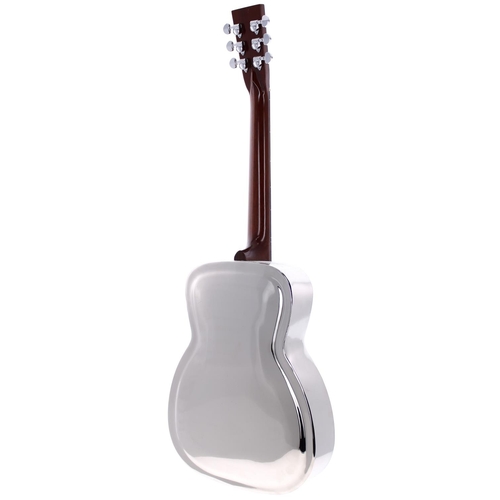 81 - Single cone resonator guitar; Body: nickel plated steel; Neck: mahogany; Fretboard: ebony; Frets: go... 