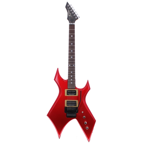 82 - BC Rich Warlock electric guitar; Body: metallic red finish, minor dings and marks, corrugated plates... 