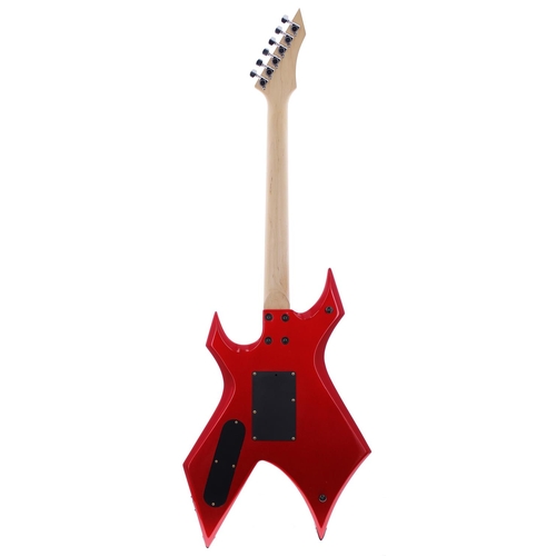 82 - BC Rich Warlock electric guitar; Body: metallic red finish, minor dings and marks, corrugated plates... 