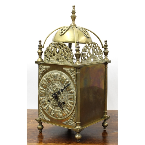 5 - Contemporary German brass lantern clock, the movement striking on a bell, with EHS logo to the back ... 