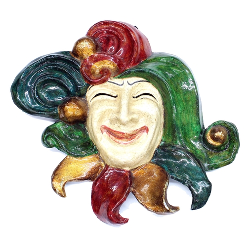 6 - Decorative papier maché jester mask, polychrome decorated, 16