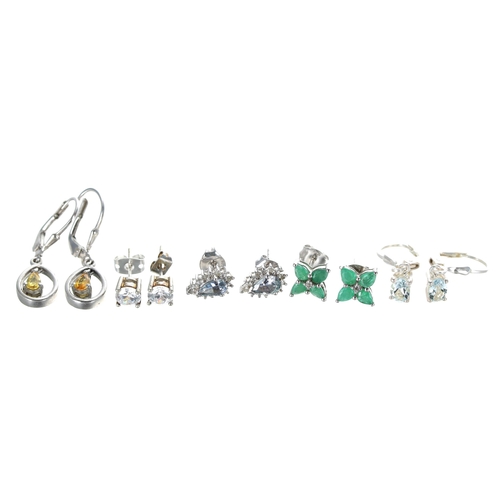 37 - Five pairs of modern silver gem set earrings