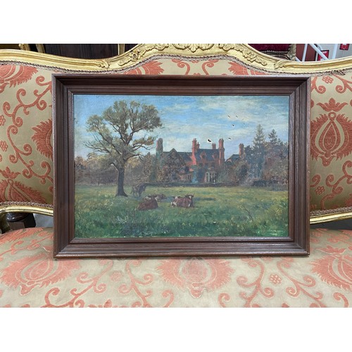 65 - W.E Fortesque, Moundsley Hall, Kings Norton Circa 1900, signed oil on canvas, collectors label with ... 