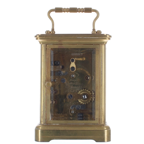 1201 - Matthew Norman carriage clock with alarm striking on a bell beneath the base, signed on the dial and... 