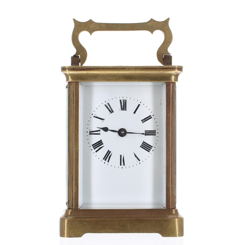 1202 - Carriage clock timepiece, within a corniche brass case, 5.75