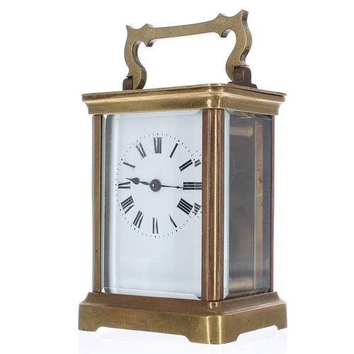 1202 - Carriage clock timepiece, within a corniche brass case, 5.75