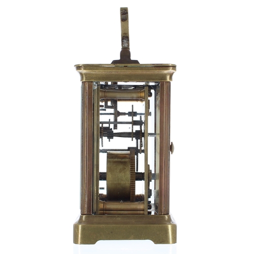 1202 - Carriage clock timepiece, within a corniche brass case, 5.75