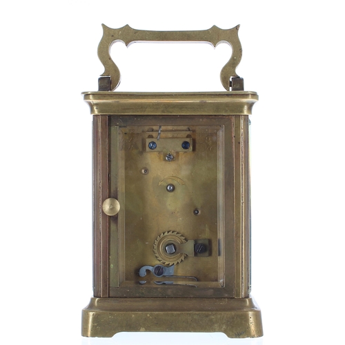 1202 - Carriage clock timepiece, within a corniche brass case, 5.75