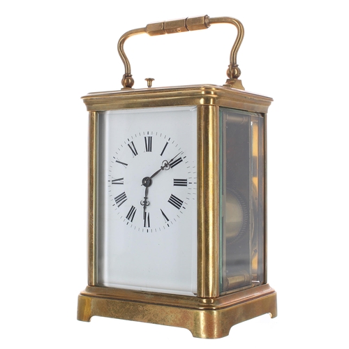 1204 - Grande Sonnerie carriage clock striking on a gong, fitted with a selection lever beneath the base, w... 