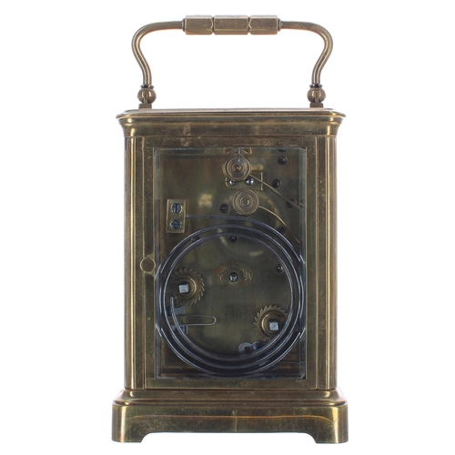 1204 - Grande Sonnerie carriage clock striking on a gong, fitted with a selection lever beneath the base, w... 