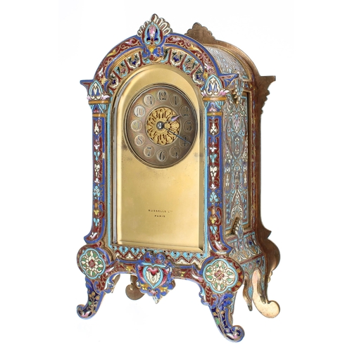 1205 - Unusual French cloisonne cased carriage type mantel clock striking on gong, the movement back plate ... 