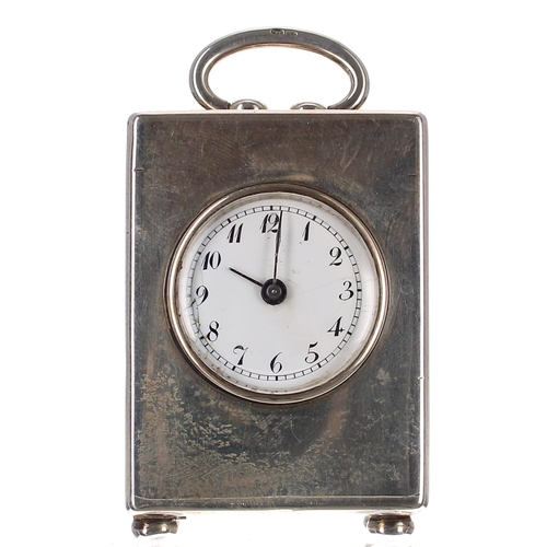 1309 - Edwardian miniature silver cased carriage clock timepiece, the white enamel dial within a plain case... 