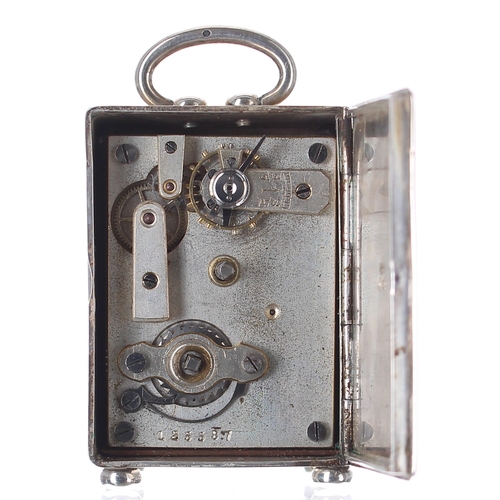 1309 - Edwardian miniature silver cased carriage clock timepiece, the white enamel dial within a plain case... 