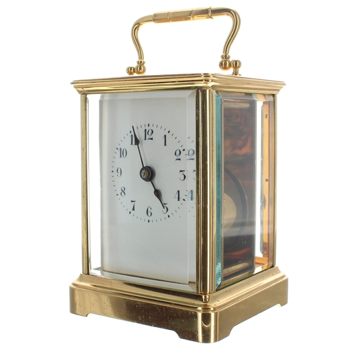 1319 - Rare and interesting year going carriage clock timepiece, within a corniche brass case, 7.75