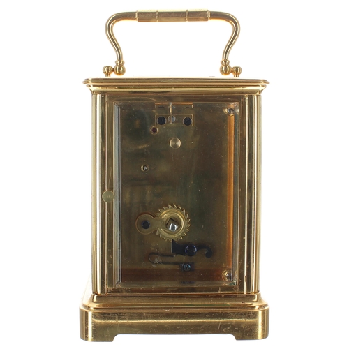 1319 - Rare and interesting year going carriage clock timepiece, within a corniche brass case, 7.75