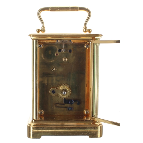 1319 - Rare and interesting year going carriage clock timepiece, within a corniche brass case, 7.75