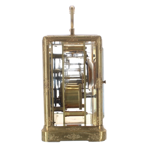 1320 - Henri Marc carriage clock striking on a bell, the movement with Helical balance escapement, stamped ... 