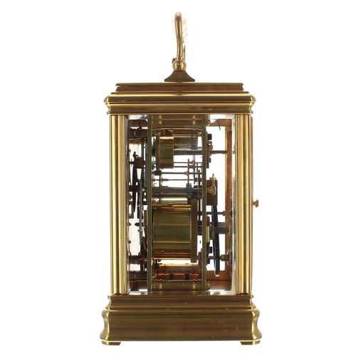 1324 - Drocourt repeater carriage clock with alarm, the movement striking with two hammers on a gong, stamp... 