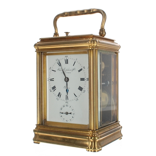 1328 - Charles Frodsham repeater carriage clock with alarm, the movement striking on a gong and signed Chas... 