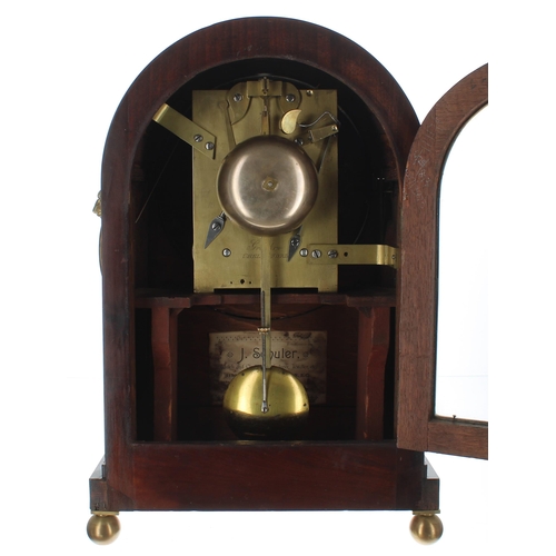 1337 - English mahogany double fusee bracket clock, the movement with pull repeat and signed Greenhow, Chel... 