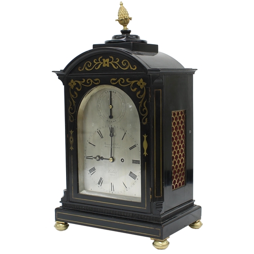 1339 - Good English ebonised double fusee bracket clock, the 6.5