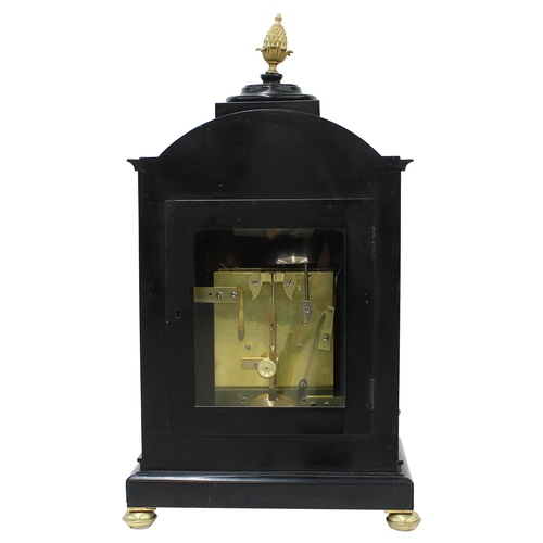 1339 - Good English ebonised double fusee bracket clock, the 6.5