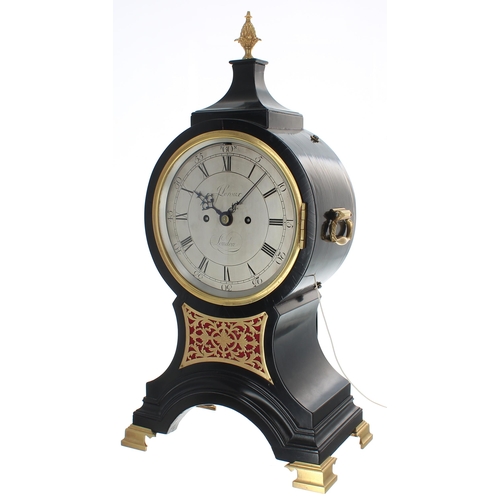 1342 - Fine English ebonised double fusee drumhead bracket clock, the 7