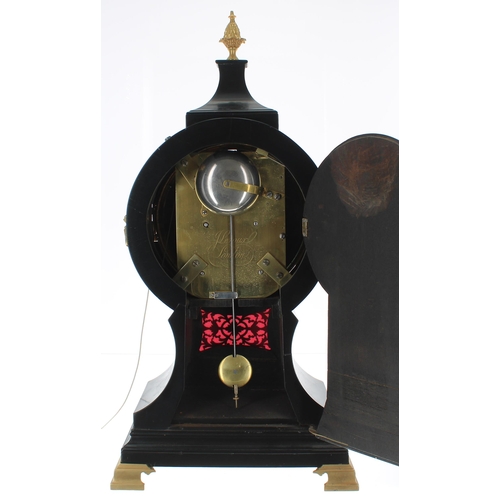 1342 - Fine English ebonised double fusee drumhead bracket clock, the 7