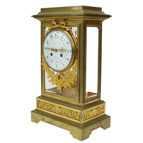 1349 - Good French ormolu two train four glass mantel clock, the 6.5