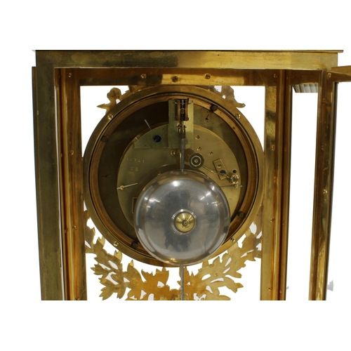 1349 - Good French ormolu two train four glass mantel clock, the 6.5