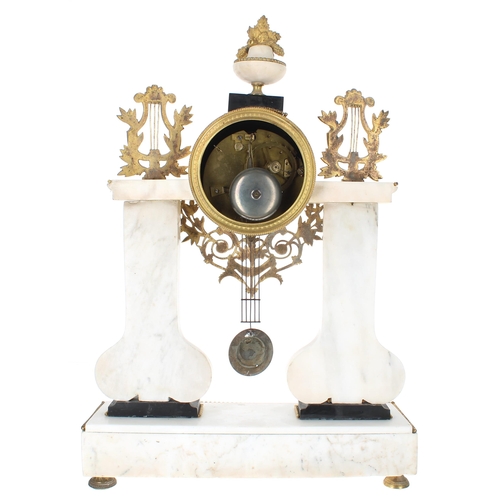 1352 - French ormolu and marble pillar two train mantel clock, the 4.25