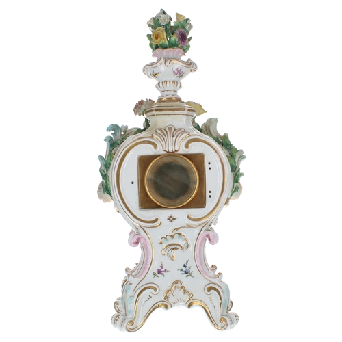 1354 - Small French balloon shaped two train porcelain mantel clock, the movement with lever platform escap... 