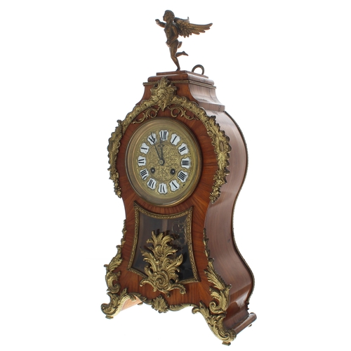 1355 - French kingwood and gilt metal mounted two train balloon shaped mantel clock and associated wall bra... 