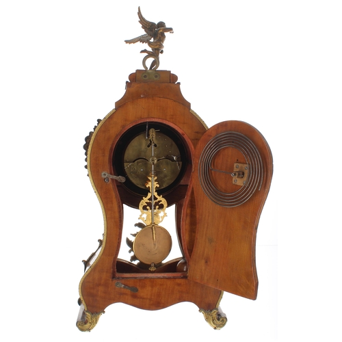 1355 - French kingwood and gilt metal mounted two train balloon shaped mantel clock and associated wall bra... 