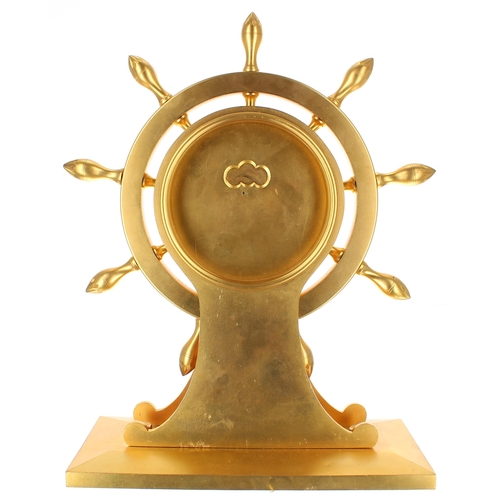 1359 - Good novelty gilded brass ship's steering wheel mantel clock timepiece in the manner of Thomas Cole,... 