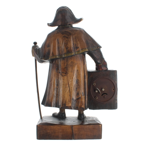 1363 - Novelty Black Forest clock carved as a standing wooden figure entitled Mr Bumble, depicted in tradit... 