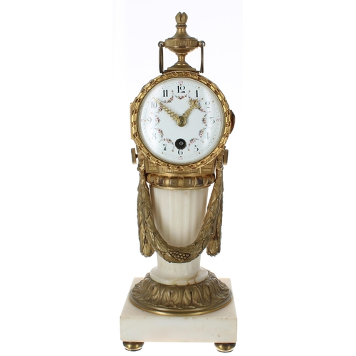 1366 - French ormolu and white marble drumhead pillar clock timepiece with platform escapement, the 2.5