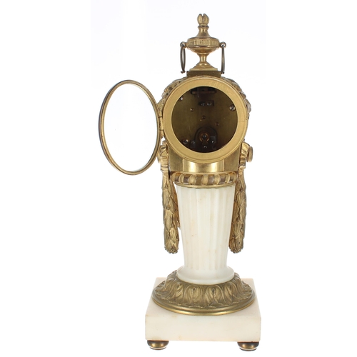 1366 - French ormolu and white marble drumhead pillar clock timepiece with platform escapement, the 2.5