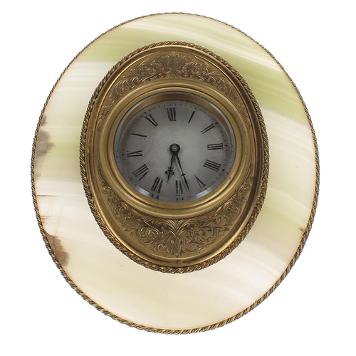 1369 - Good green onyx and ormolu boudoir desk strut clock, the 2.75