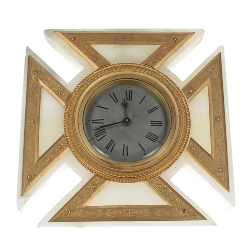 1370 - Good ormolu and green onyx novelty strut clock in the form of the Maltese Cross, the 2.5