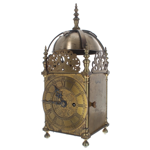 1374 - English brass single fusee lantern clock, the 6