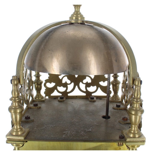 1375 - Brass lantern clock, the eight day ting-tang quarter strike on two bells and the movement back plate... 