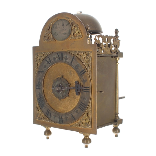 1376 - Small English brass hook and spike verge lantern clock, the 5