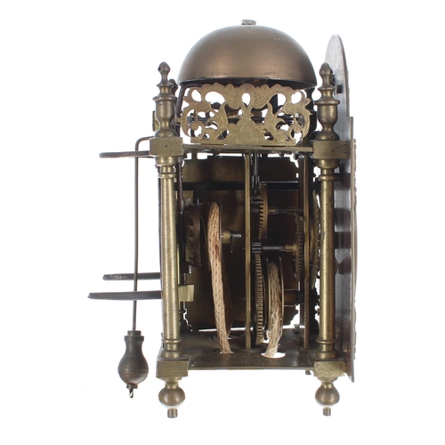 1376 - Small English brass hook and spike verge lantern clock, the 5