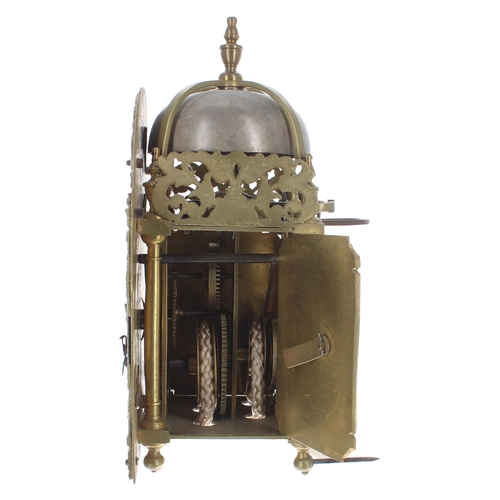 1377 - Good small English brass original verge hook and spike lantern clock, the 5