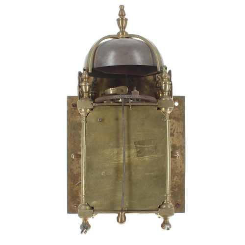 1377 - Good small English brass original verge hook and spike lantern clock, the 5